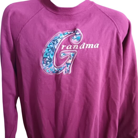 Vintage XL Sweatshirt Grandma Embroidered 1990's Hanes Activewear USA Burgundy - Picture 1 of 4
